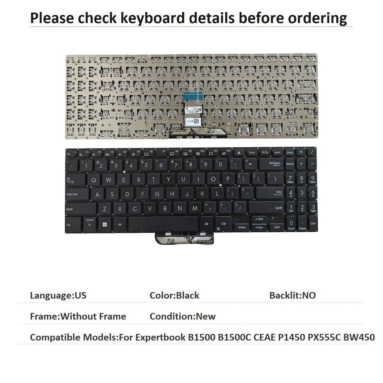 New US Language  Keyboard For ASUS Expertbook B1500 B1500C CEAE P1450 PX555C BW450 Notebook PC Replacement Keyboard  ASUS laptop repair parts