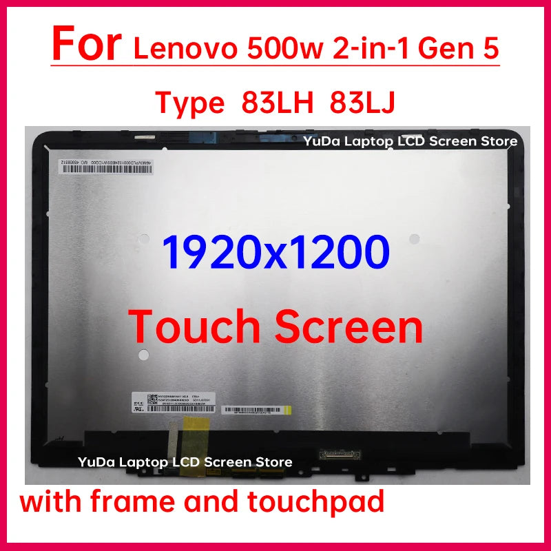11.6" Laptop LCD Touch Screen For Lenovo 500w 2-in-1 Gen 5 Type 83LH 83LJ Display Digitizer+Frame Assembly Replacement 1920x1200 Lenovo laptop repair parts