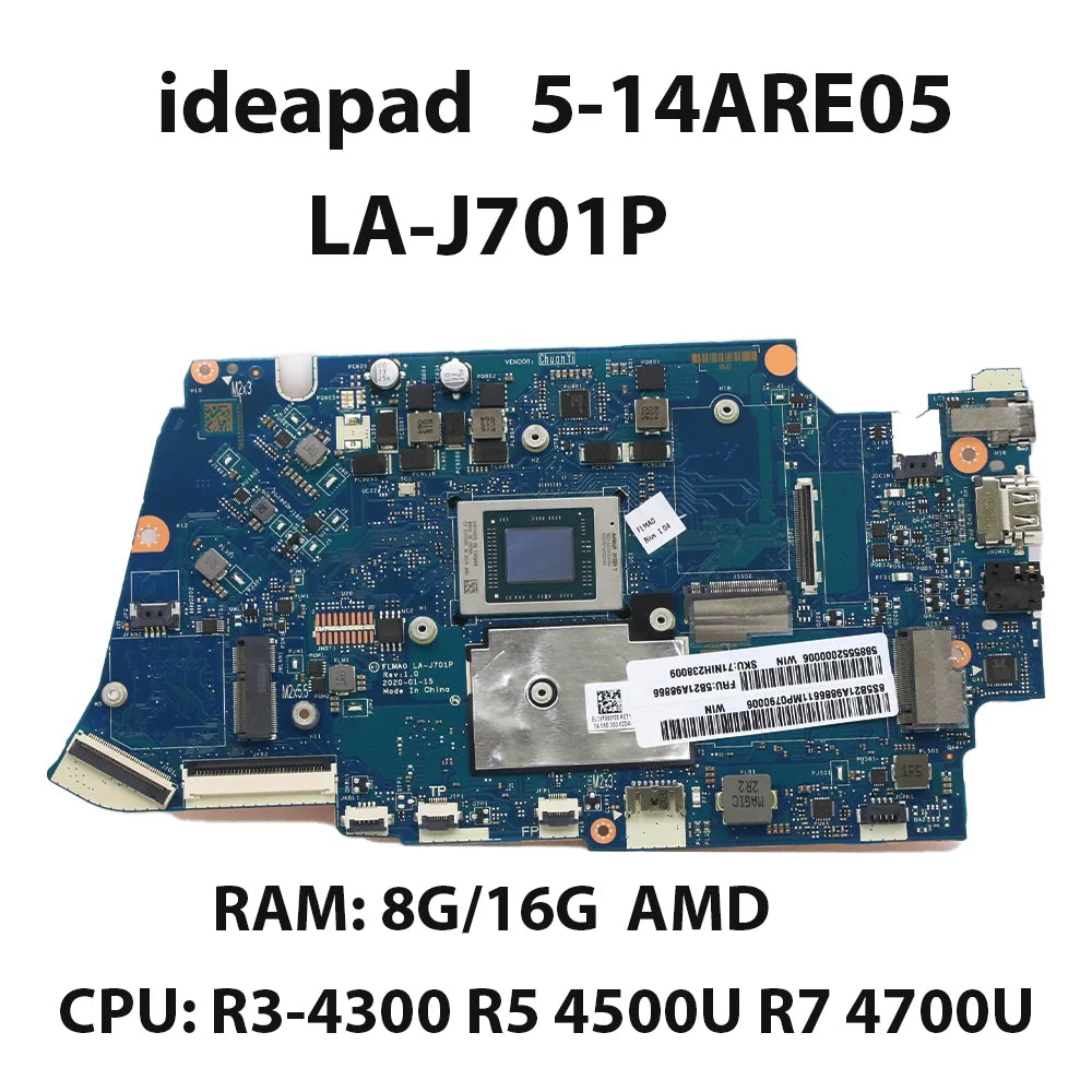 Laptop Motherboard For Lenovo Ideapad 5-14ARE05 LA-J701P CPU:R3-4300 R5-4500U R7-4700U 8/16G 5B21A98866 5B21A12480 5B21A98893 Lenovo laptop repair parts