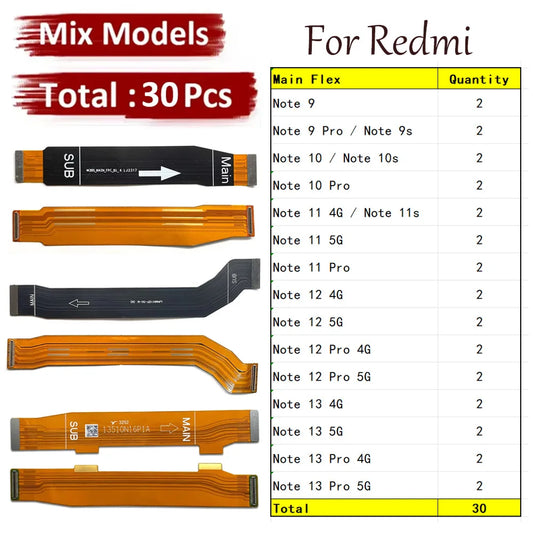 30Pcs, New Main Board Motherboard Flex Cable For Xiaomi Redmi Note 9 9s 10 10s 11 11s 12 12s 13 Pro 4G 5G Replacement parts  Xiaomi  Xiao mi phone repair parts
