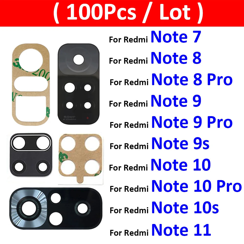 100Pcs Rear Back Camera Glass Lens For Xiaomi Redmi Note 7 8 8T 9 9s 10 10s 11 Pro 5G Camera Glass With Glue Adhesive  Xiaomi  Xiao mi phone repair parts