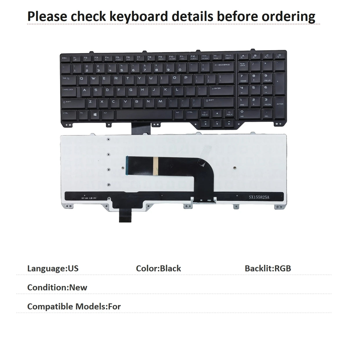 New US Language  RGB Backlit Keyboard For Dell  Notebook PC Replacement KeyboardDell laptop repair parts
