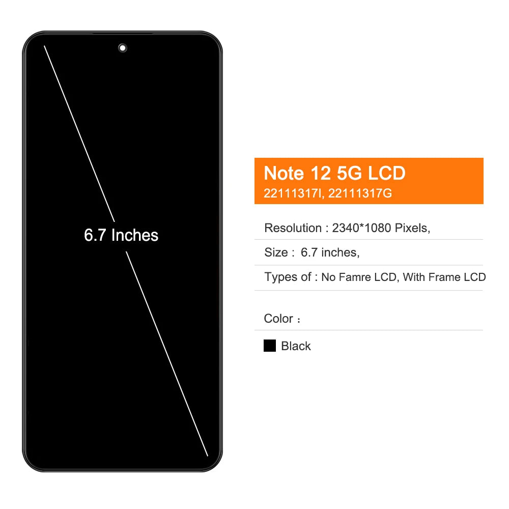 AMOLED For Xiaomi Redmi Note 12 LCD Touch Screen Digitizer For Redmi Note12 5G 22111317I, 22111317G Screen Display Replacement Xiaomi phone repair parts