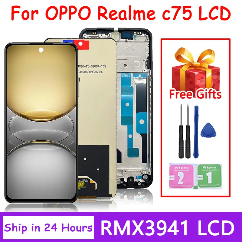 100% Tested" IPS 90Hz For OPPO Realme C75 LCD Display Screen Touch Panel Digitizer RMX3941 RMX3943 Display Screen With Frame Realme phone repair parts  Oppo phone repair parts