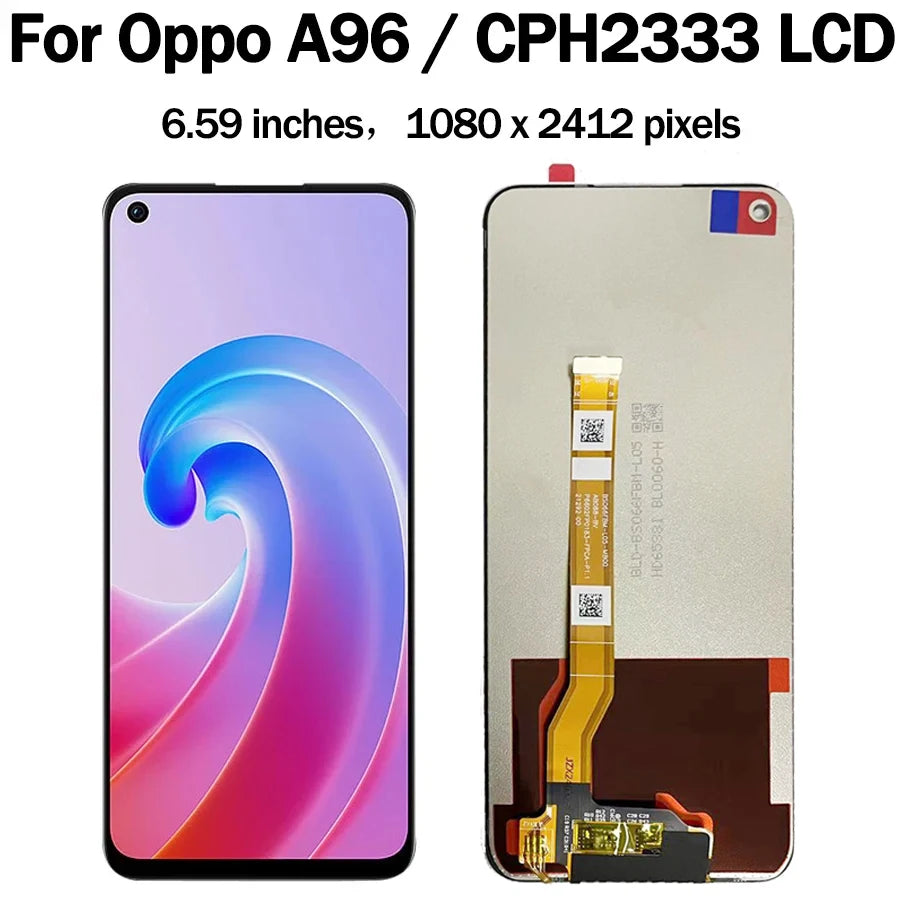 High Quality For OPPO A96 Global LCD CPH2333 Display Screen LCD Touch Panel Digitizer Replacement For Oppo A96 4G LCD With Frame  Oppo phone repair parts