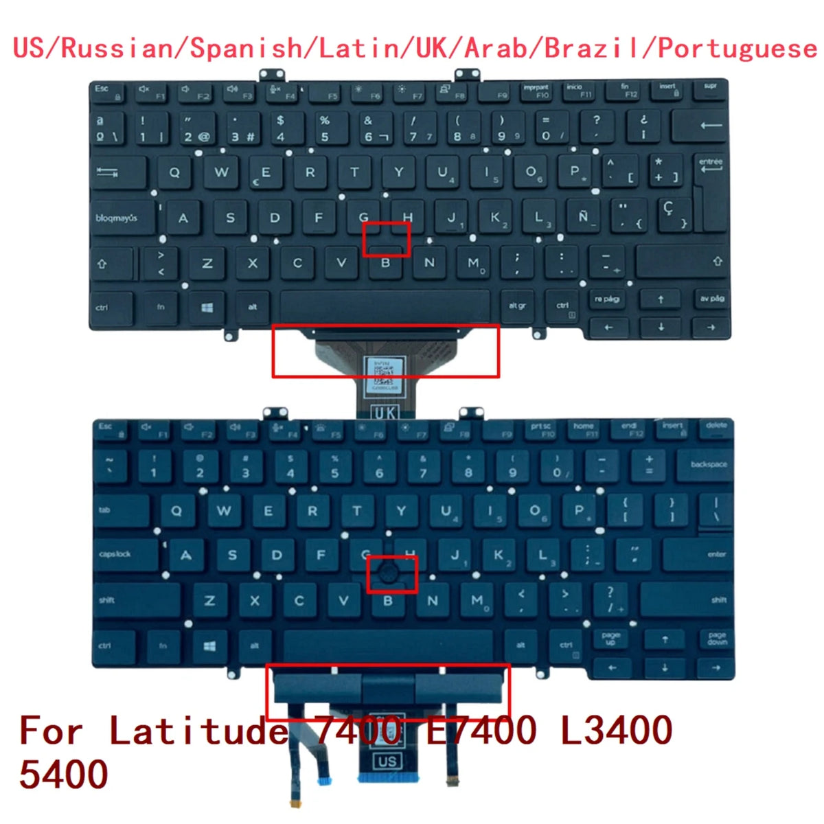 New US Russian Spanish Latin UK Arab Brazil Portuguese Laptop Backlit Keyboard For Dell Latitude 7400 E7400 L3400 5400Dell laptop repair parts