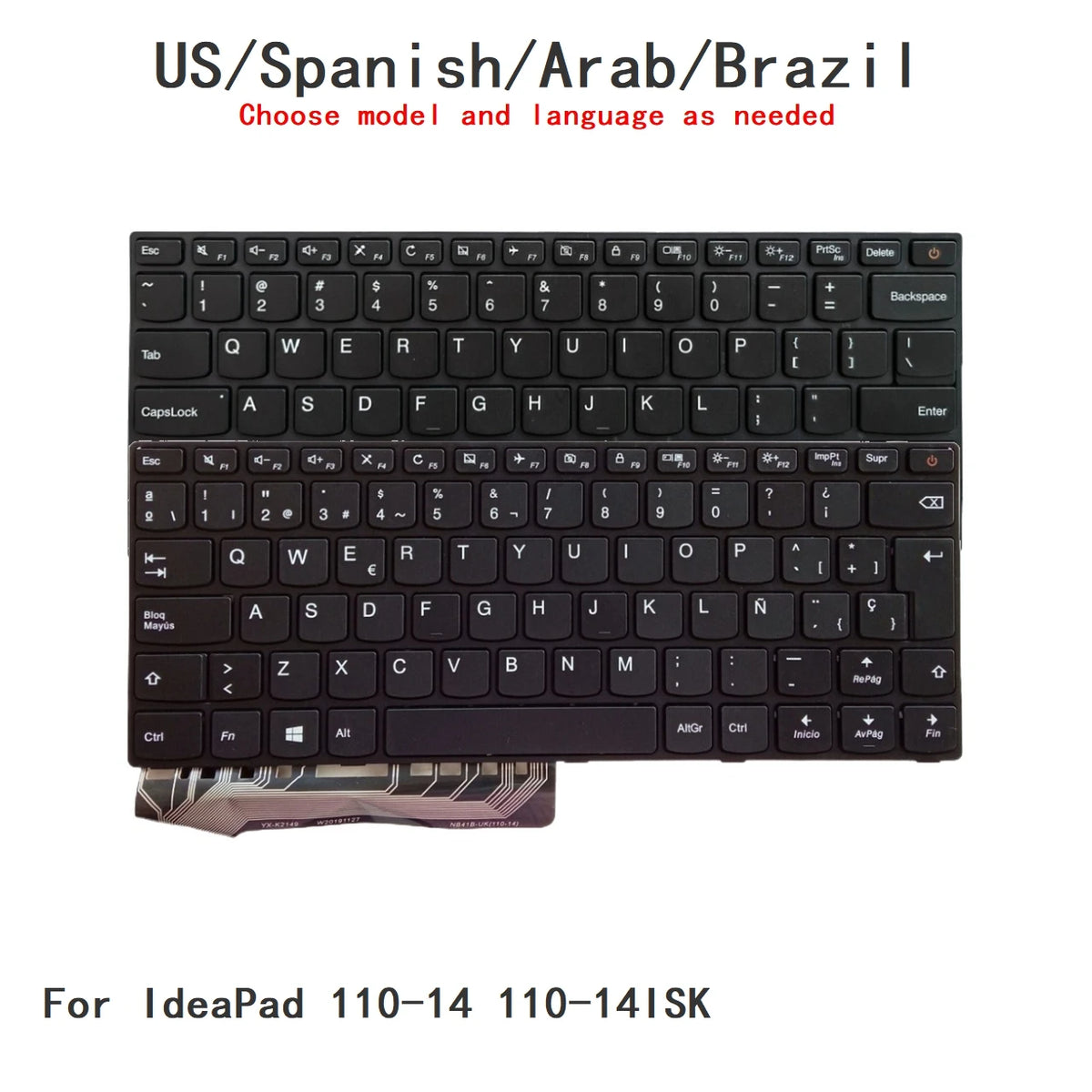 New US Spanish Latin Arab Brazil Laptop Keyboard For Lenovo IdeaPad 110-14 110-14ISK Notebook PC Replacement Lenovo laptop repair parts
