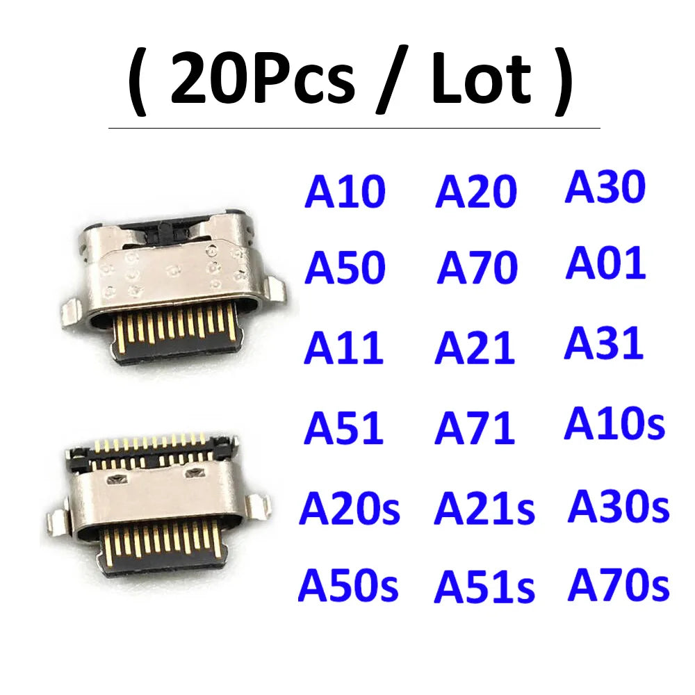 20Pcs USB Charging Port Connector Charge Jack Dock For Samsung A10S A10 A01 A30s A20s A50s A11 A21 A31 A12 A32 A52 A72 A21s A20 Samsung phone repair parts