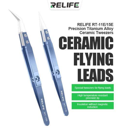 RELIFE RT-11E/15E Precision Titanium Alloy Ceramic Tweezers Anti-static Straight/Bent Nippers Jump Wire Special Ceramic Forceps Professional Repair Tools