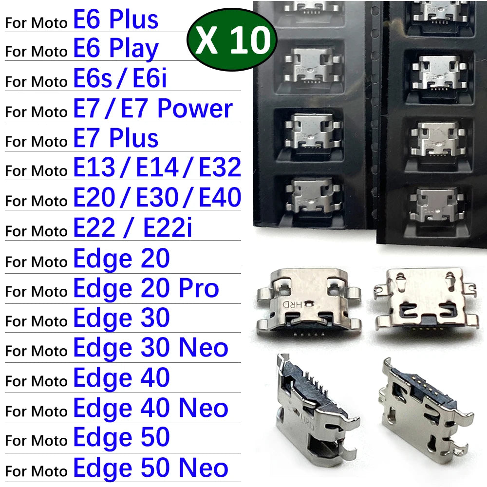 10Pcs, Micro USB Connector Charging Port Jack Plug For Moto Edge 20 30 40 50 Neo E6 E6s E7 E13 E14 E20 E30 E32 E22 Plus Play Motorola phone repair parts
