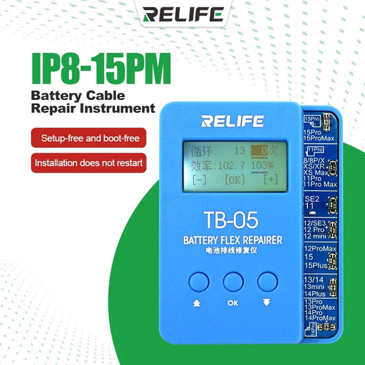 RELIFE TB-05 Battery Repair Instrument Setup-free and Boot-free For IPhone 8G-15PM Battery Health Data Reading Writing Fix Tools Professional Repair Tools