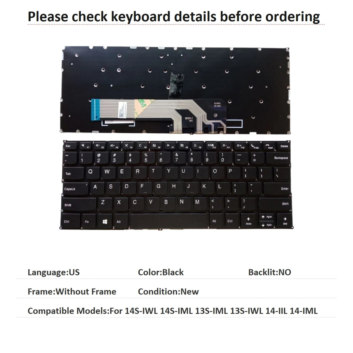 New US Language  Backlit Keyboard For Lenovo Thinkpad 14S-IWL 14S-IML 13S-IML 13S-IWL 14-IIL 14-IML Replacement Keyboard Lenovo laptop repair parts