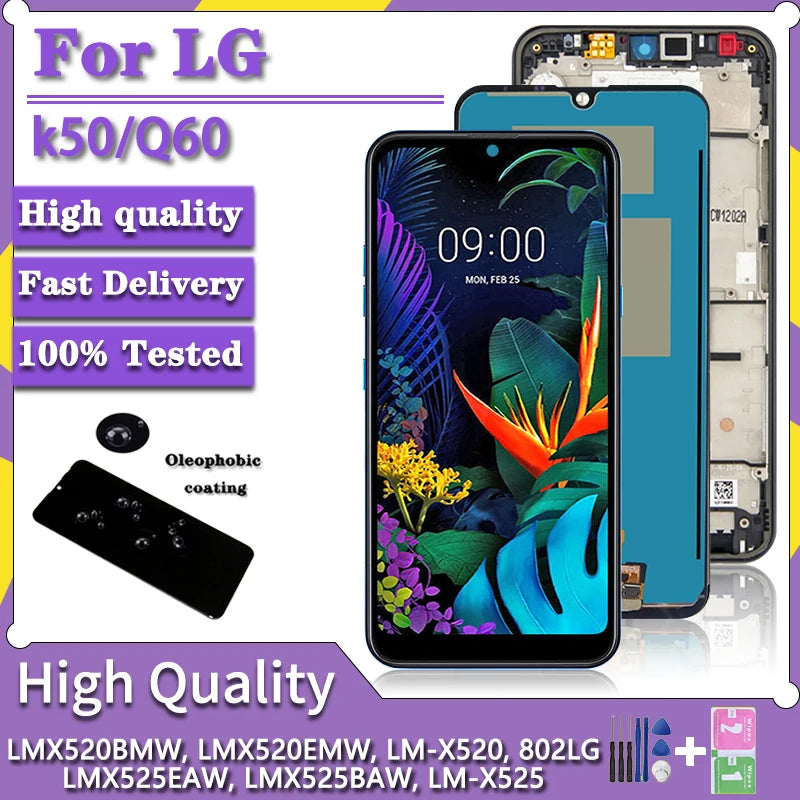 6.26'inch For LG K50 Q60 LMX525EAW LMX520BMW LCD Display Touch Screen Digitizer For LG K12 Max K12 Prime Display Frame LG phone repair parts