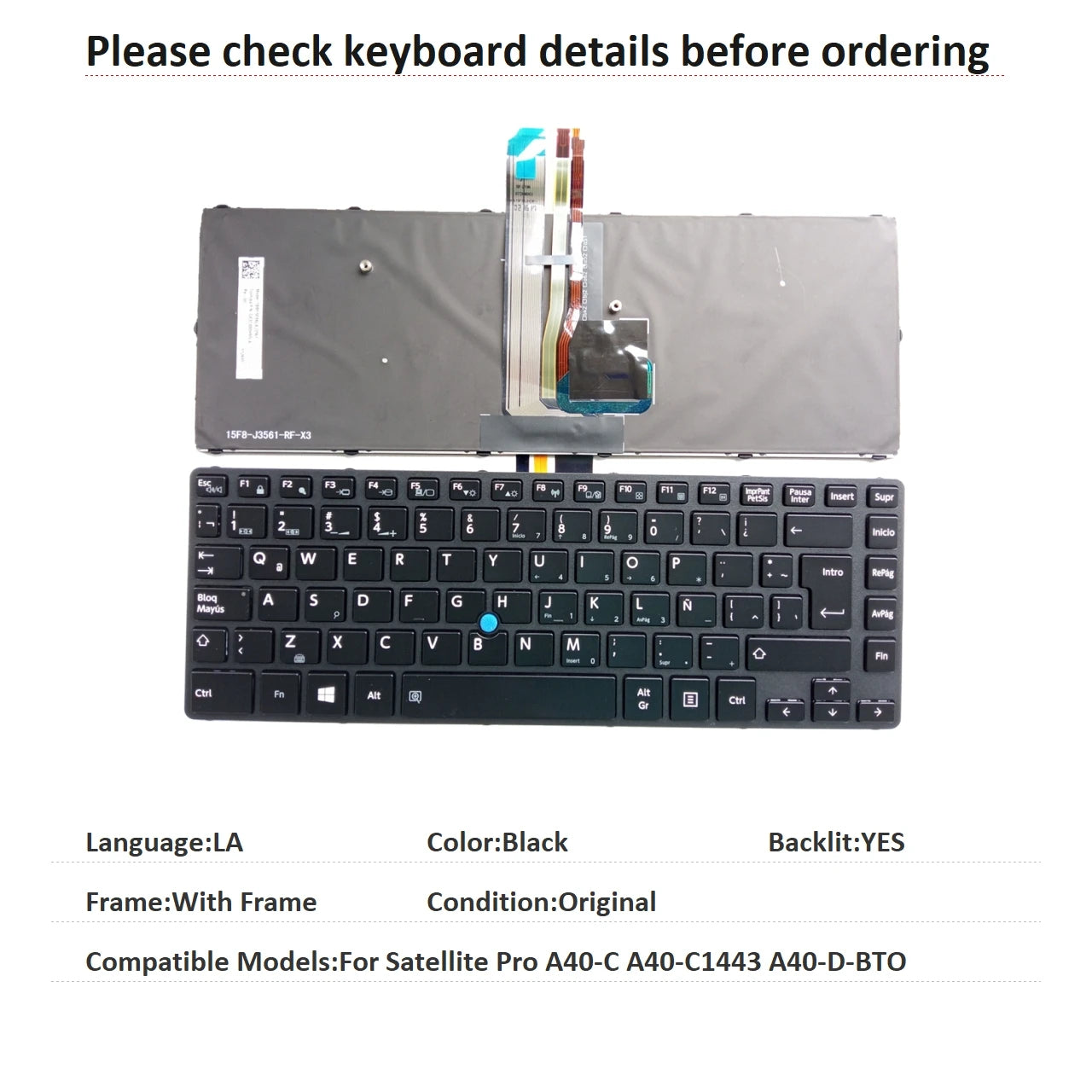 New Latin Language  Backlit Keyboard For Toshiba Satellite Pro A40-C A40-C1443 A40-D-BTO Notebook PC Replacement Keyboard