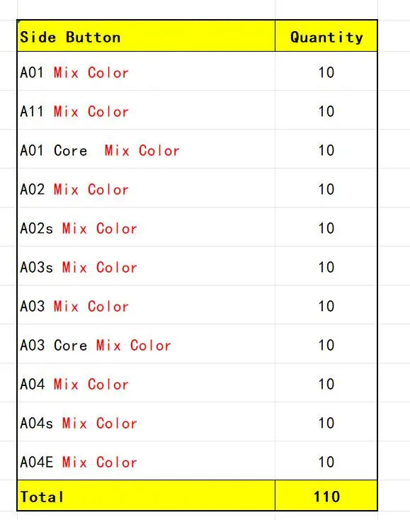 50Pcs, New For Samsung A01 A11 A02 A02s A03 A03s Core A04 A04s A04E Power Button Volume Side Button Key Samsung phone repair parts