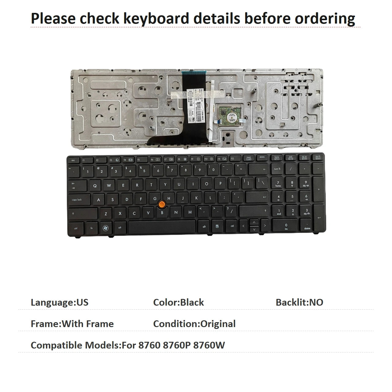 New US Language  Keyboard For HP 8760 8760P 8760W Notebook PC Replacement Keyboard  HP laptop repair parts