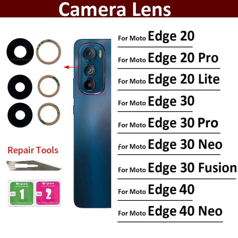 New Camera Glass Lens Back Rear Camera Glass Lens with Ahesive Sticker For Motorola Moto Edge 20 30 40 Pro Lite Neo Fusion Motorola phone repair parts