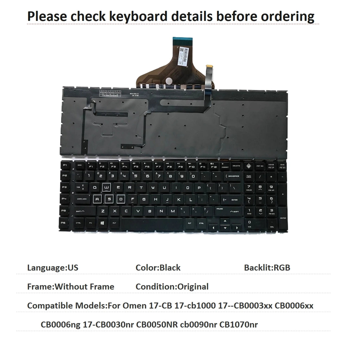 New US Language  RGB Keyboard For HP Omen 17-CB 17-cb1000 17--CB0003xx CB0006xx CB0006ng 17-CB0030nr CB0050NR cb0090nr CB1070nr  HP laptop repair parts