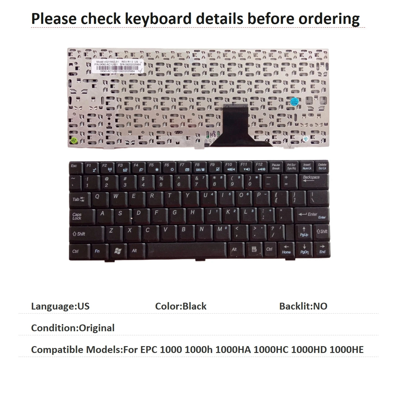 New US Language  Keyboard For ASUS EPC 1000 1000h 1000HA 1000HC 1000HD 1000HE Notebook PC Replacement Keyboard ASUS laptop repair parts