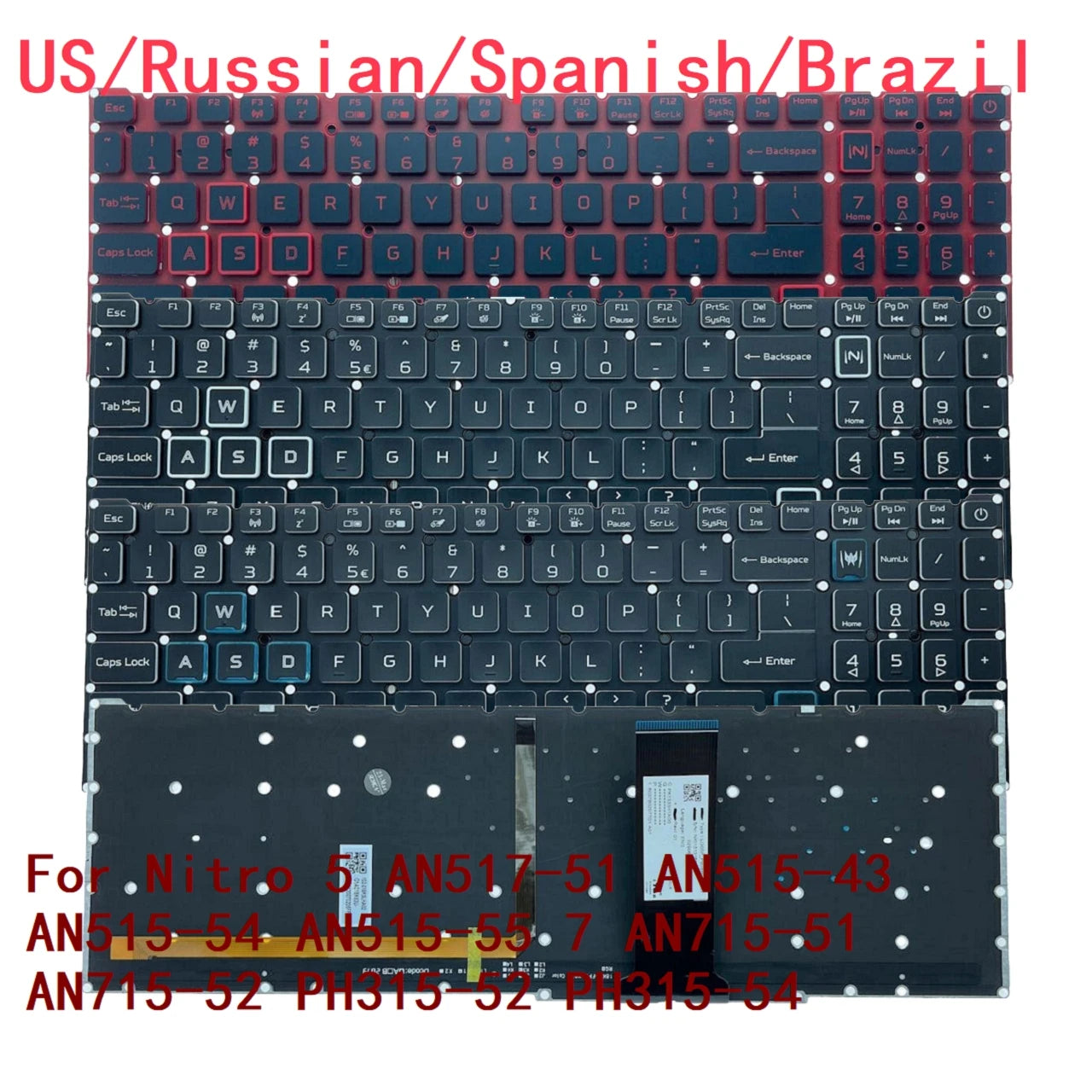 US RU SP BR RGB Keyboard For Acer Nitro 5 AN517-51 AN515-43 AN515-54 AN515-55 7 AN715-51 AN715-52 PH315-52 PH315-54 Acer laptop repair parts
