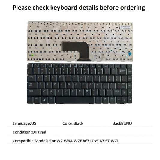 New US Language  Keyboard For ASUS W7 W6A W7E W7J Z35 A7 S7 W7J Notebook PC Replacement Keyboard ASUS laptop repair parts