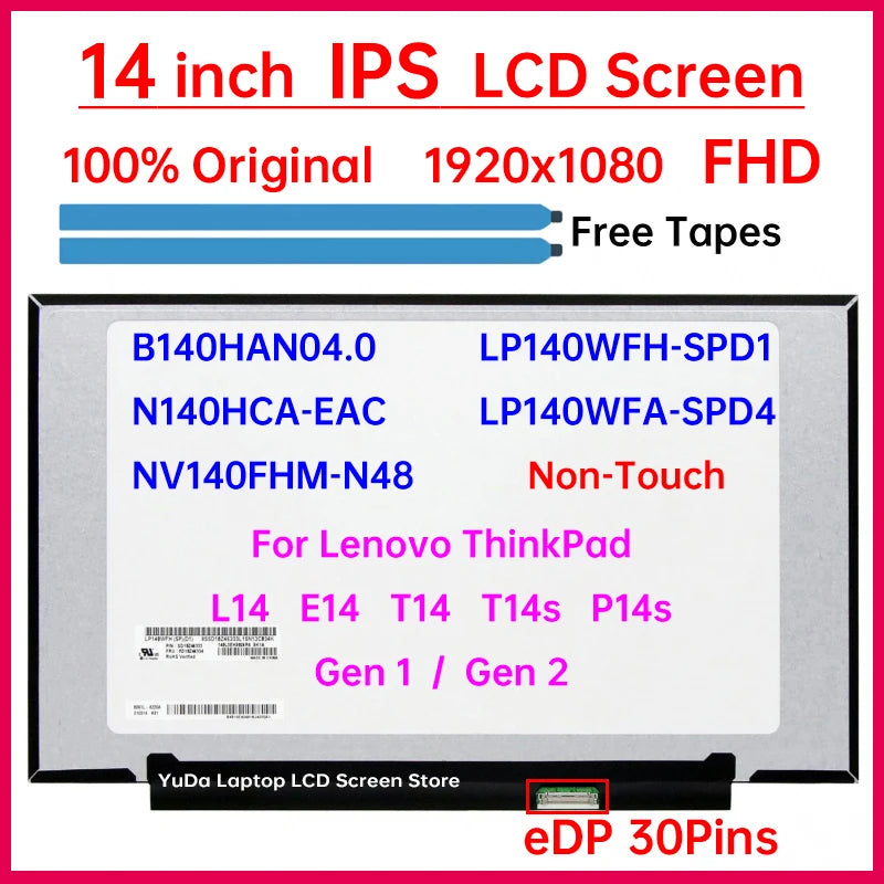 14" LCD Screen LP140WFH-SPD1 NV140FHM-N48 For Lenovo ThinkPad L14 E14 T14 T14s P14s Gen 1 Gen 2 Display Matrix Panel Non-Touch Lenovo laptop repair parts