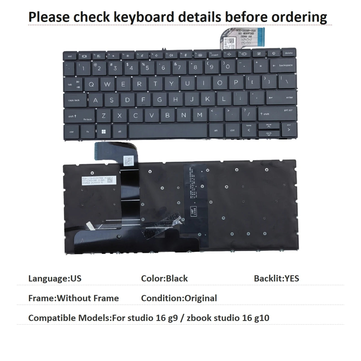 New US Russian Language  Backlit Keyboard For HP studio 16 g9 / zbook studio 16 g10 Notebook PC Replacement Keyboard  HP laptop repair parts