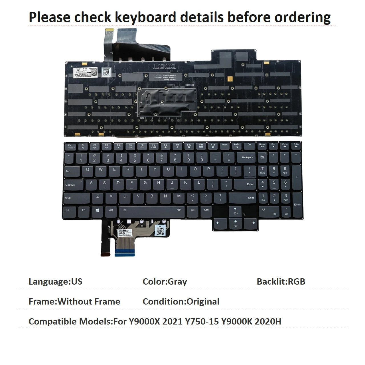 New US Language  RGB Keyboard For Lenovo Y9000X 2021 Y750-15 Y9000K 2020H Notebook PC Replacement Keyboard Lenovo laptop repair parts