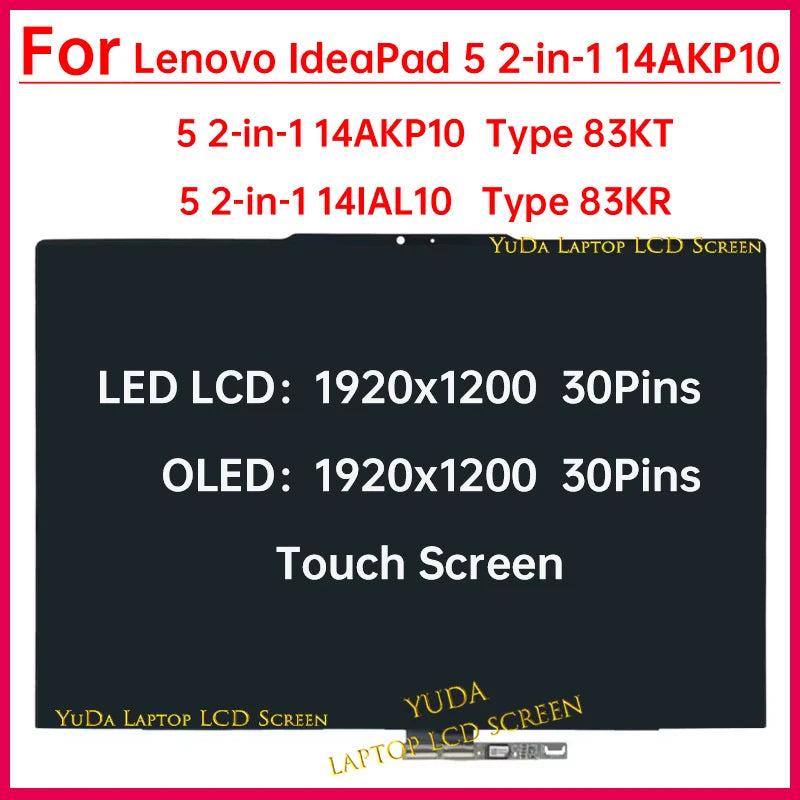 14" Touch Screen For Lenovo IdeaPad 5 2-in-1 14AKP10 Type 83KT 14IAL10 83KR LCD Display Digitizer Assembly Replacement 1920x1200 Lenovo laptop repair parts