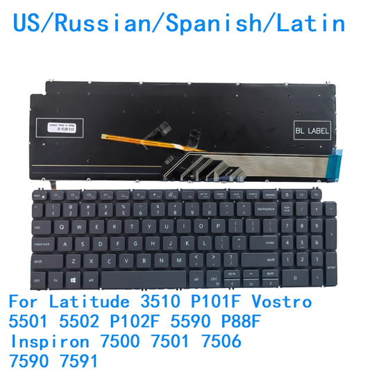 US RU SP LA Backlit Keyboard For Dell Latitude 3510 P101F Vostro 5501 5502 P102F 5590 P88F Inspiron 7500 7501 7506 7590 7591Dell laptop repair parts