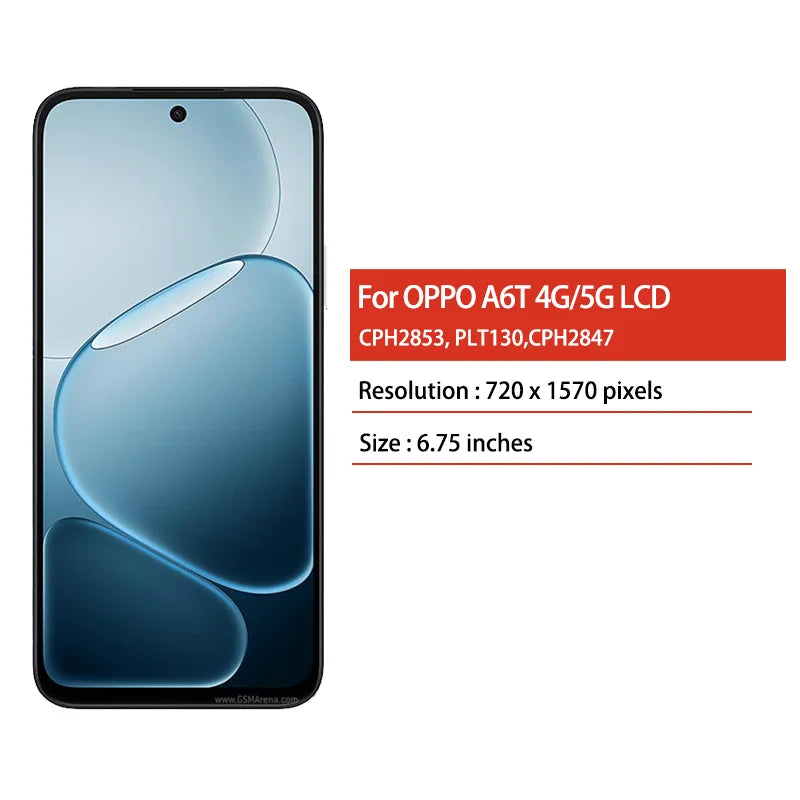 A6T 4G CPH2847 Display Screen For OPPO A6T 5G CPH2853, PLT130 LCD Display Touch Screen Digitizer Assembly Replacement Oppo phone repair parts Realme phone repair parts