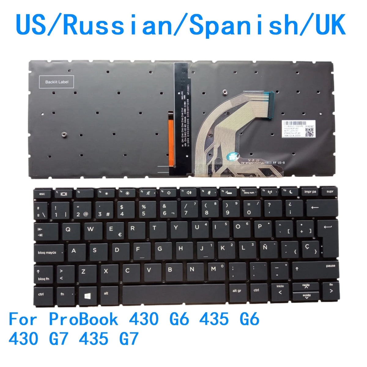 New US Russian Spanish UK language  Backlit Keyboard For HP ProBook 430 G6 435 G6 430 G7 435 G7 Notebook PC Replacement Keyboard HP laptop repair parts