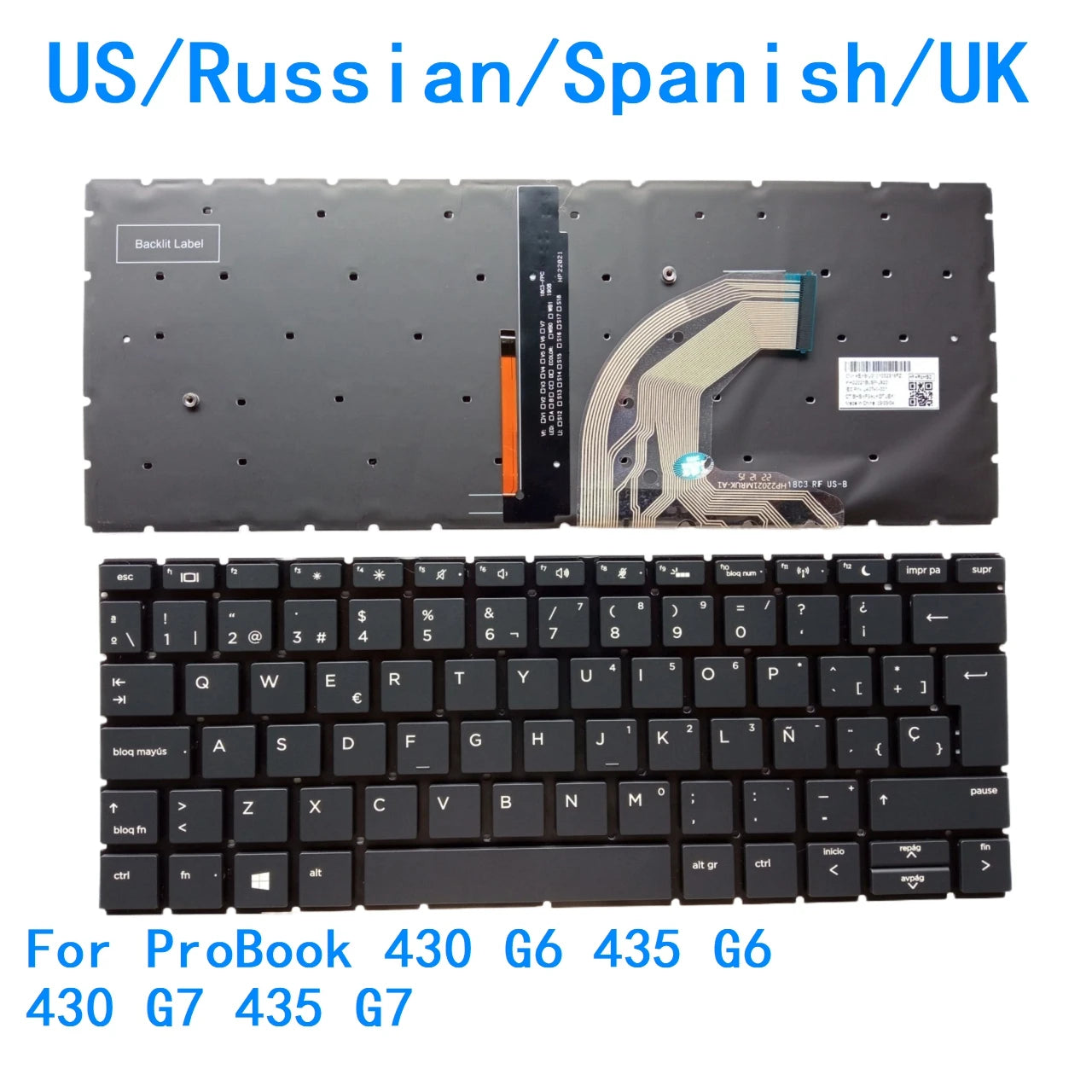 New US Russian Spanish UK language  Backlit Keyboard For HP ProBook 430 G6 435 G6 430 G7 435 G7 Notebook PC Replacement Keyboard HP laptop repair parts