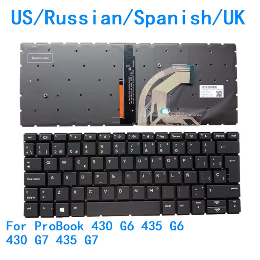 New US Russian Spanish UK language  Backlit Keyboard For HP ProBook 430 G6 435 G6 430 G7 435 G7 Notebook PC Replacement Keyboard HP laptop repair parts
