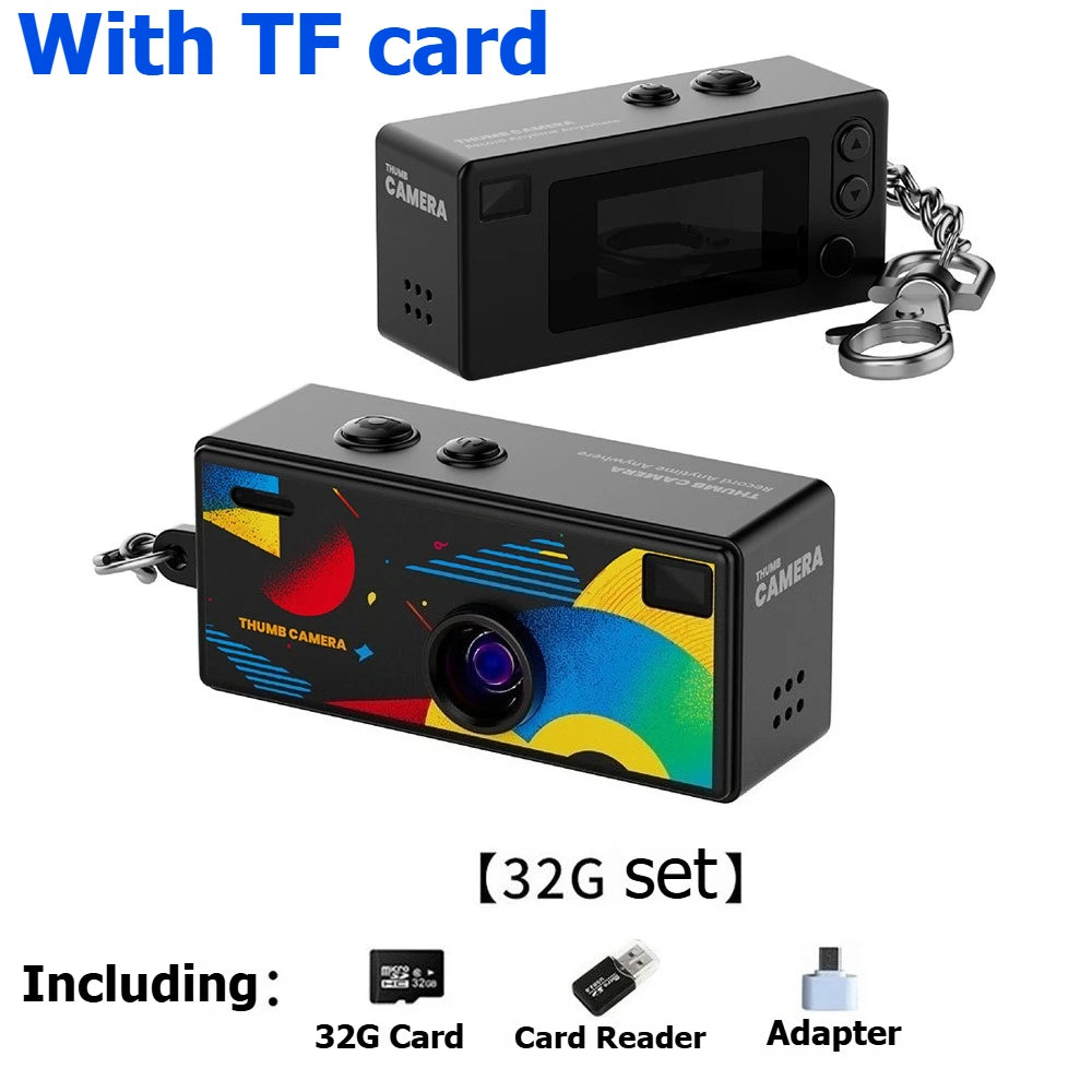 Retro Mini Keychain Thumb Camera 1080P HD Recorder Built-in Flash Auto Focus 130° Wide Angle Lens Screen Portable Pocket Camera