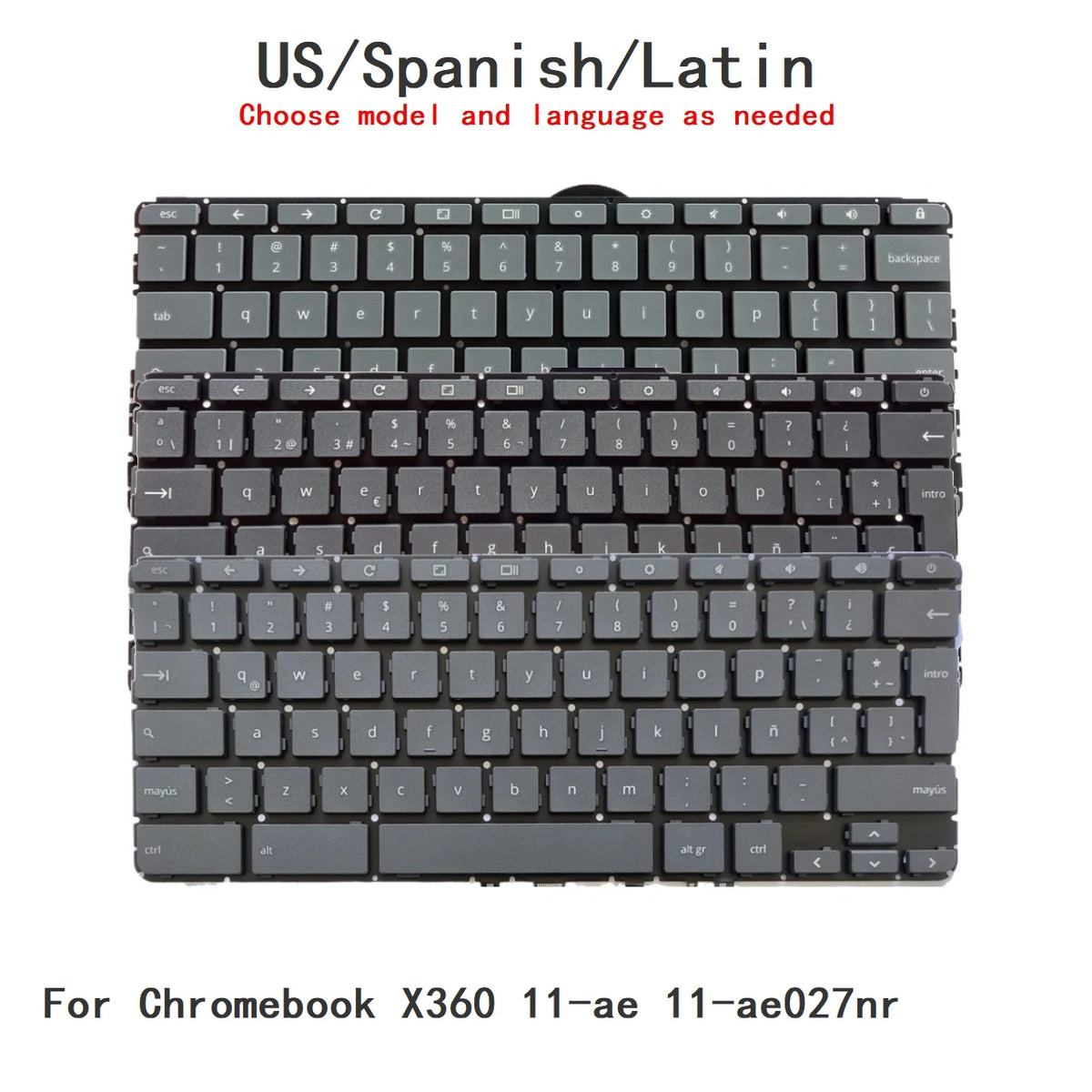 New US Spanish Latin Laptop Chromebook Keyboard For HP Chromebook X360 11-ae 11-ae027nr Notebook PC Replacement  HP laptop repair parts