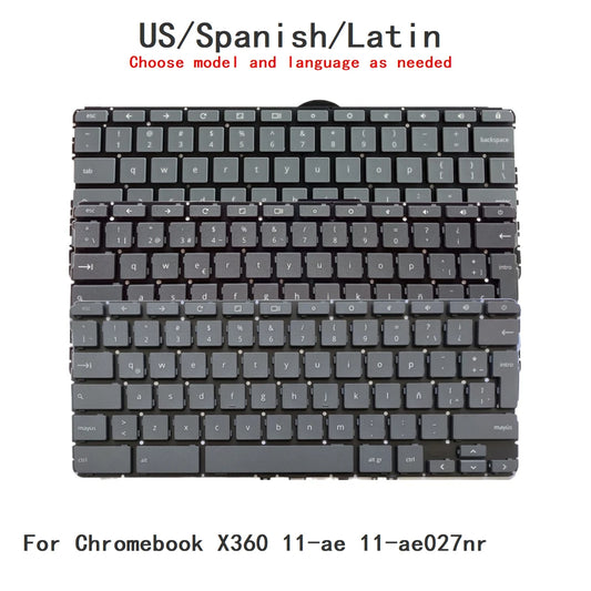 New US Spanish Latin Laptop Chromebook Keyboard For HP Chromebook X360 11-ae 11-ae027nr Notebook PC Replacement  HP laptop repair parts