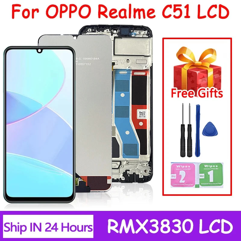 RMX3830 Display Screen With Frame For Oppo Realme C51 LCD Display Touch Screen Digitizer Assembly  Replacement Oppo phone repair parts Realme phone repair parts
