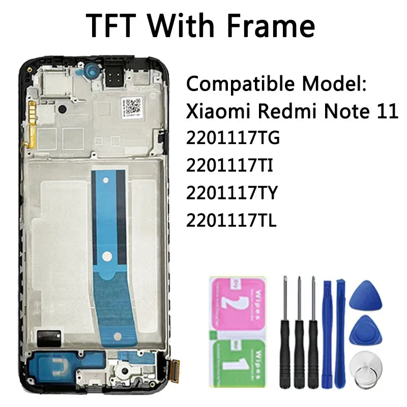 AMOLED LCD For Redmi Note 11 LCD For Xiaomi Redmi Note 11 Display Note11 2201117TG Screen Touch Glass Digitizer  With Frame Xiaomi phone repair parts