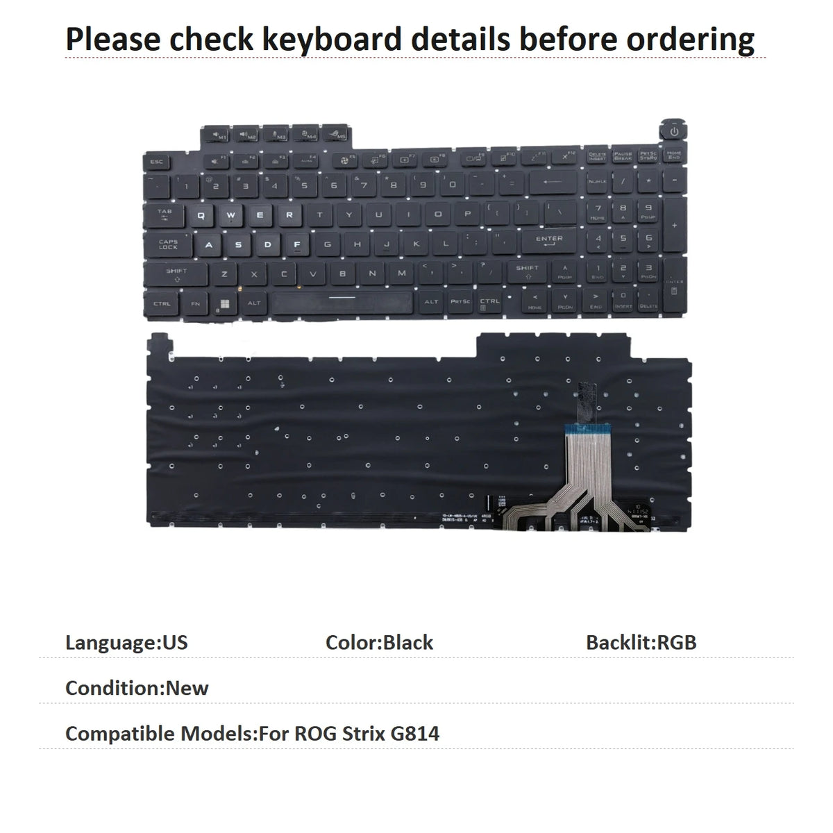 New US Language  RGB Keyboard For ASUS ROG Strix G814 Notebook PC Replacement Keyboard ASUS laptop repair parts