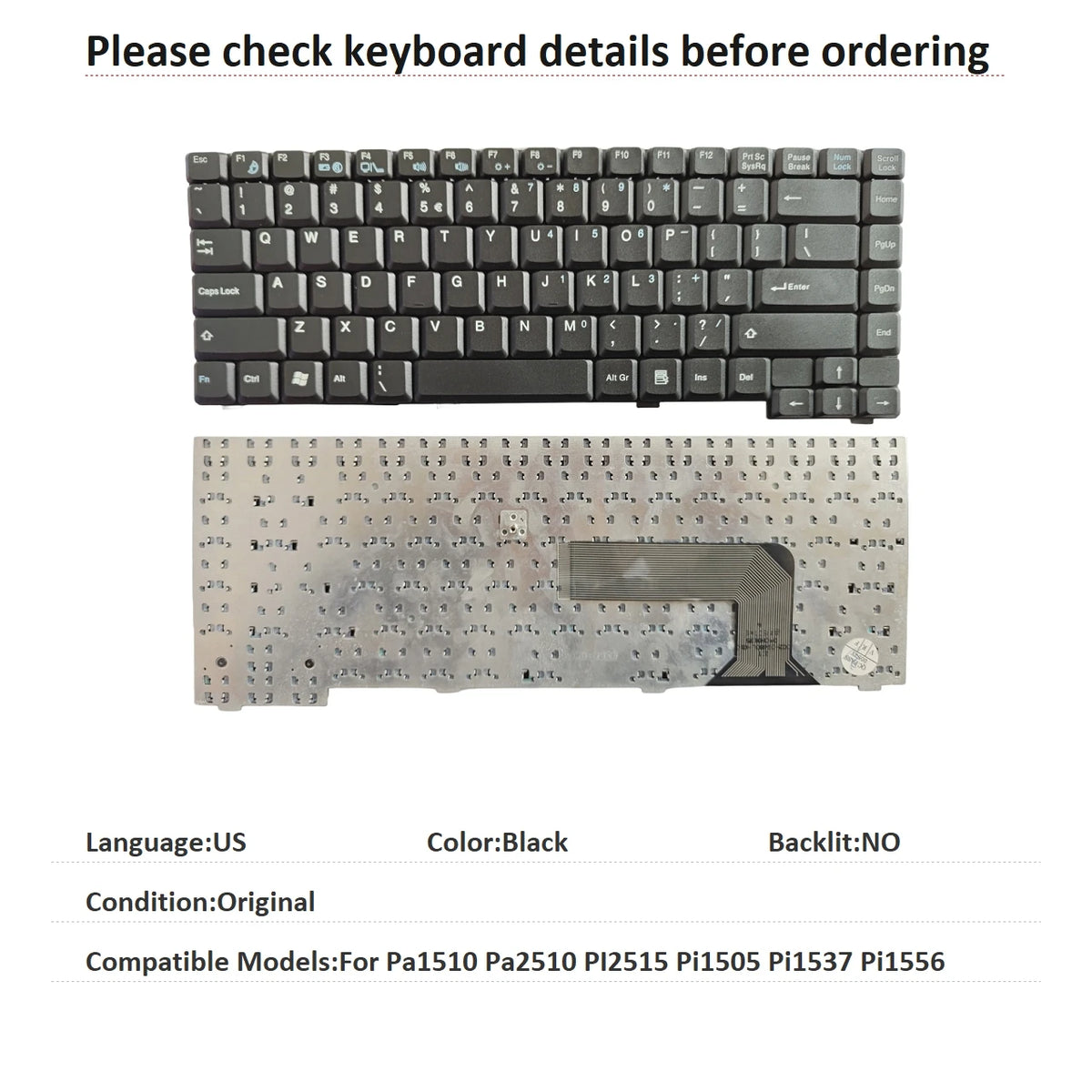 New US Language  Keyboard For Fujitsu Pa1510 Pa2510 PI2515 Pi1505 Pi1537 Pi1556 Notebook PC Replacement Keyboard