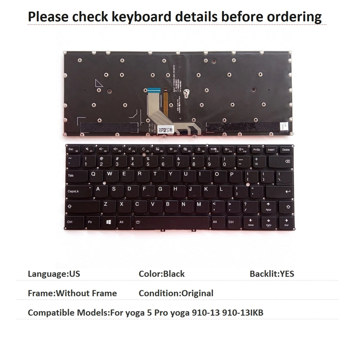 New US Language  Backlit Keyboard For Lenovo yoga 5 Pro yoga 910-13 910-13IKB Notebook PC Replacement Keyboard Lenovo laptop repair parts