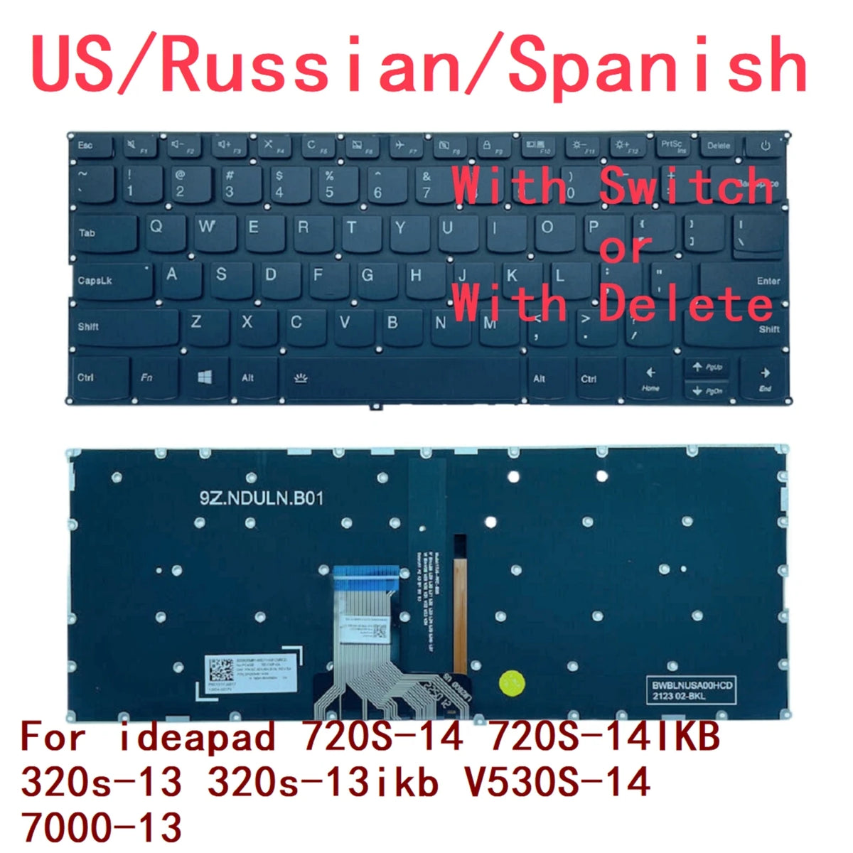 New US Russian Spanish Laptop Backlit Keyboard For Lenovo ideapad 720S-14 720S-14IKB 320s-13 320s-13ikb V530S-14 7000-13 LCM16K8 Lenovo laptop repair parts