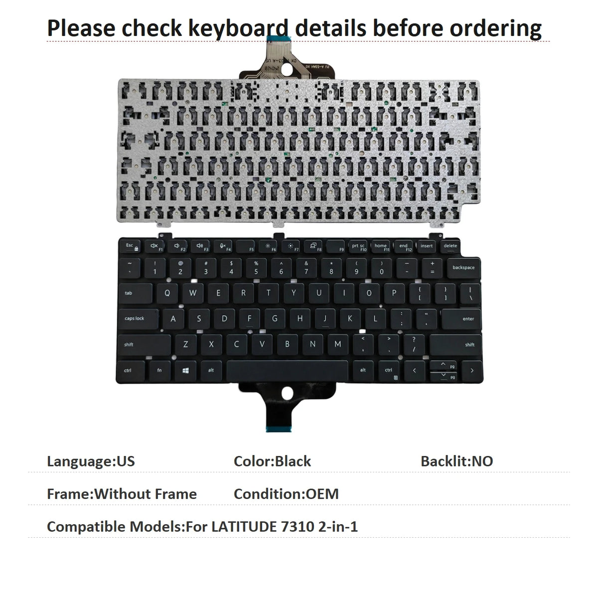 New US Spanish Latin UK Language  Backlit Keyboard For Dell LATITUDE 7310 2-in-1 01VJ7VDell laptop repair parts