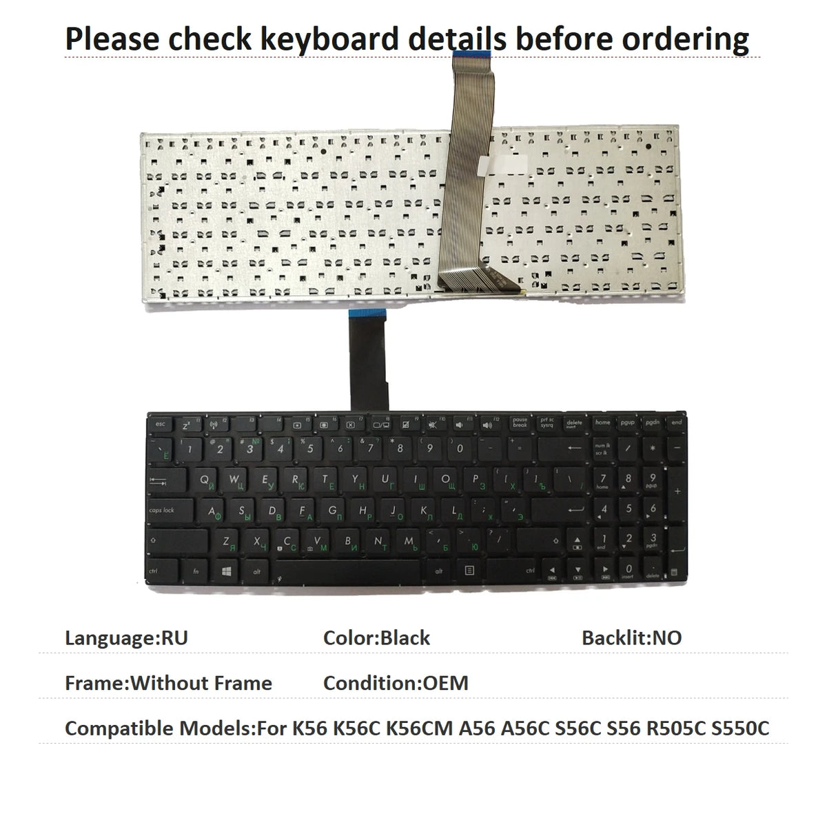 New US Russian Spanish Language  Keyboard For ASUS K56 K56C K56CM A56 A56C S56C S56 R505C S550C Notebook PC Replacement Keyboard ASUS laptop repair parts
