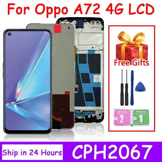 6.5" Tested A72 4G Screen Replacement for Oppo A72 CPH2067 Lcd Display Touch Screen Digitizer Assembly with Frame  Oppo phone repair parts
