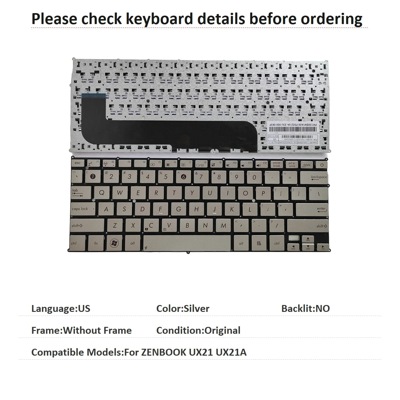 New US Language  Keyboard For ASUS ZENBOOK UX21 UX21A Notebook PC Replacement Keyboard ASUS laptop repair parts