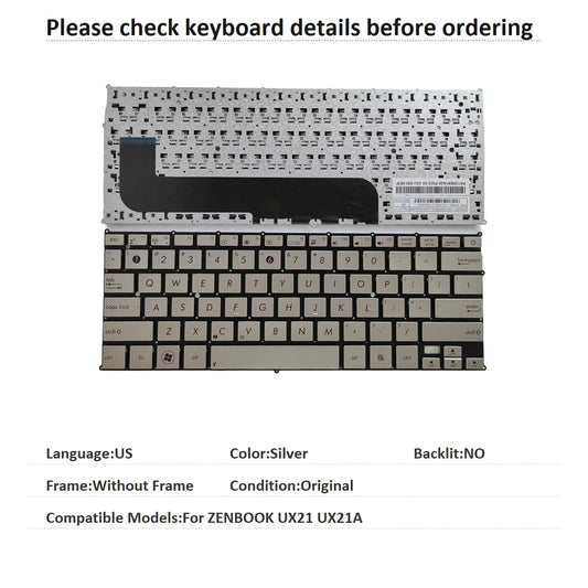 New US Language  Keyboard For ASUS ZENBOOK UX21 UX21A Notebook PC Replacement Keyboard ASUS laptop repair parts