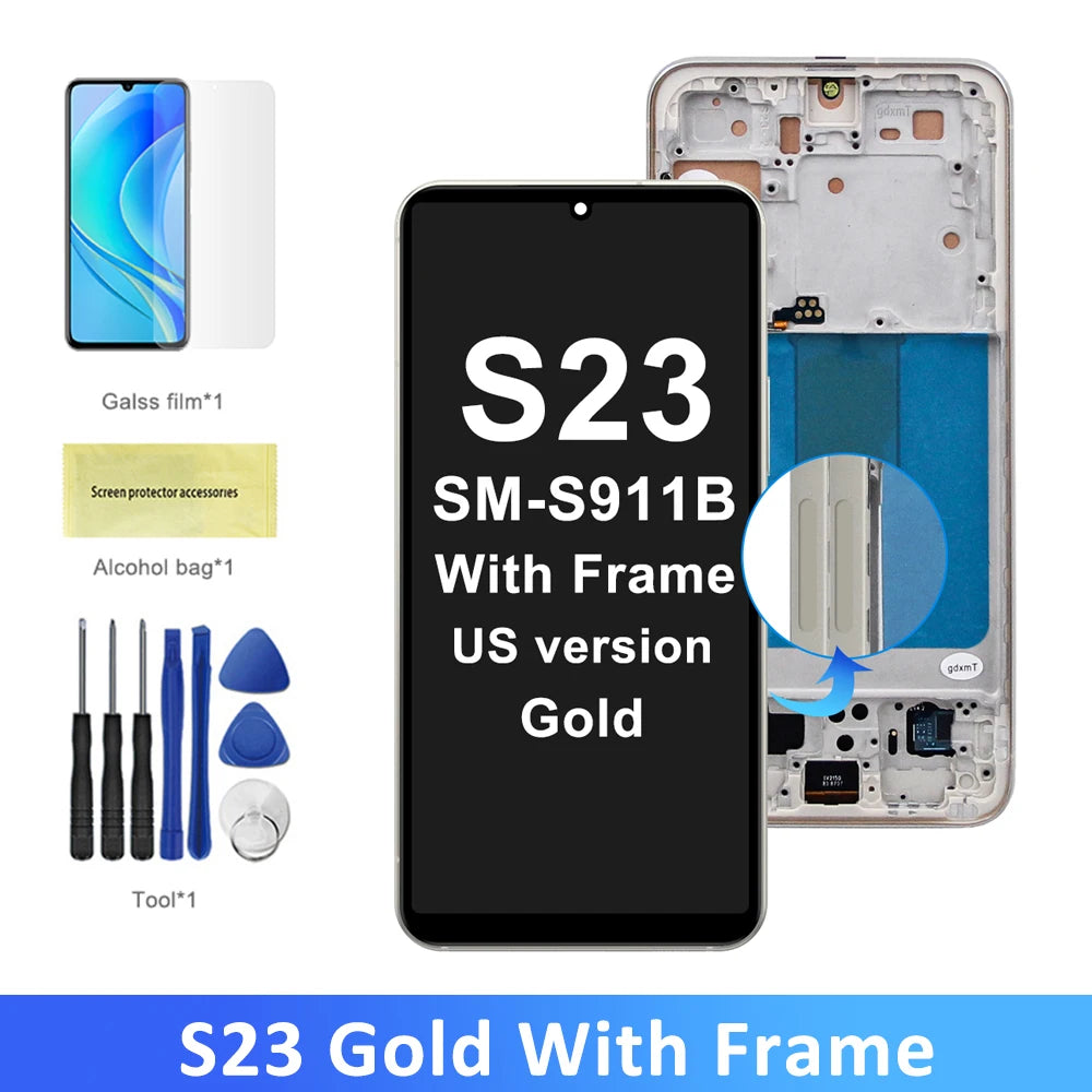 S23 Screen Assembly for Samsung Galaxy S23 S911B S911B/DS Lcd Display Digital Touch Screen with Frame Replacement Parts Samsung phone repair parts