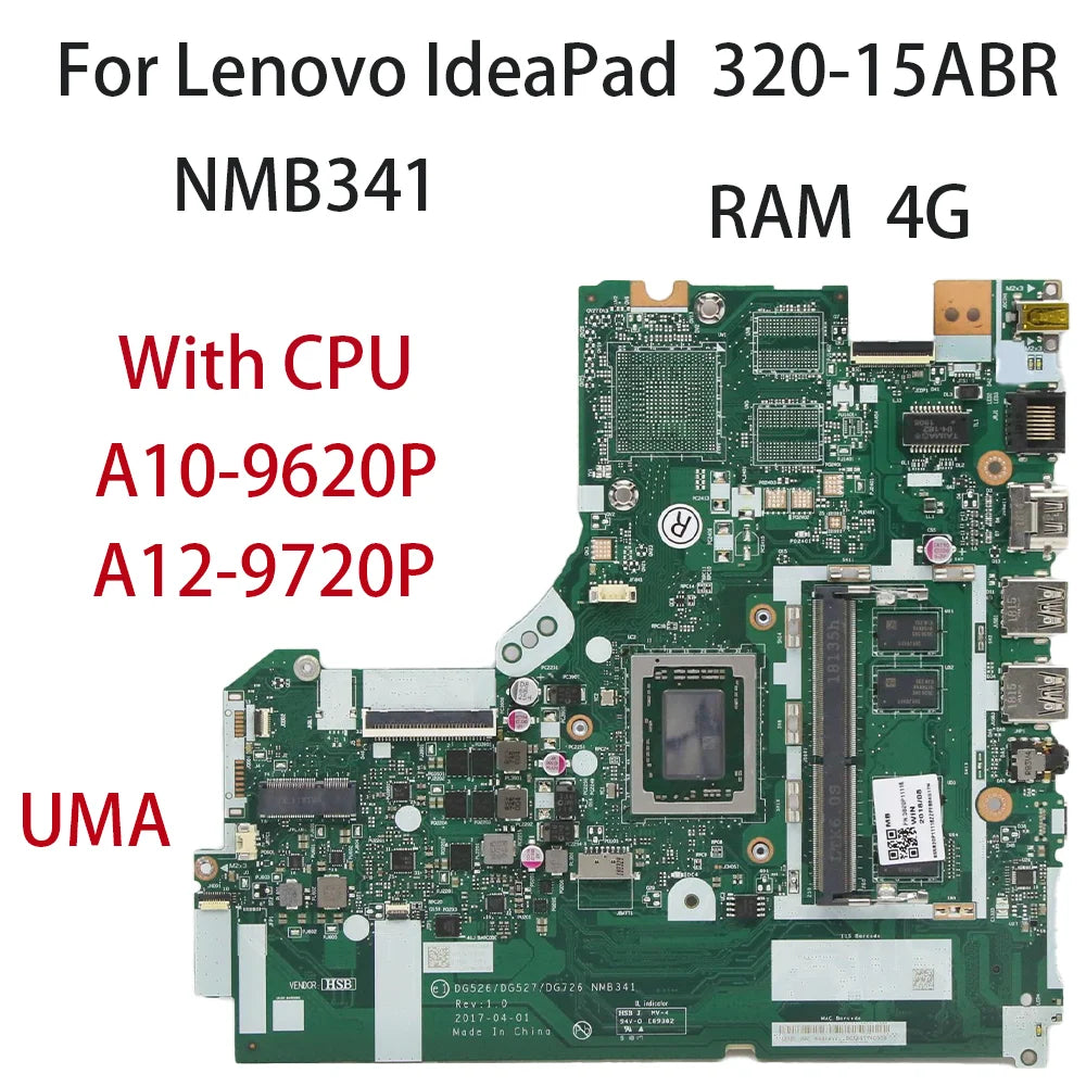 Laptop Motherboard For Lenovo IdeaPad 320-15ABR DG527 NMB341 NM-B341 With CPU A10-9620P A12-9720P 4G RAM 5B20P11110 5B20P11111 Lenovo laptop repair parts